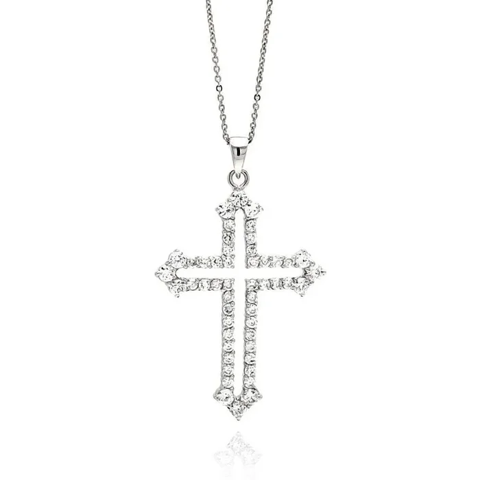 Silver 925 Rhodium Plated Open Cross CZ Necklace – BGP00563