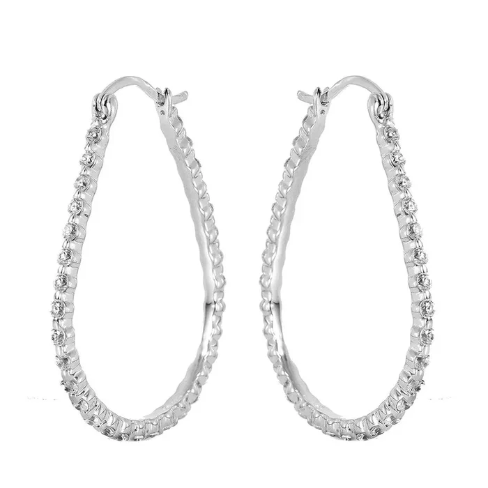 Silver 925 Rhodium Plated Open Drop Hoop Earrings – STE00308