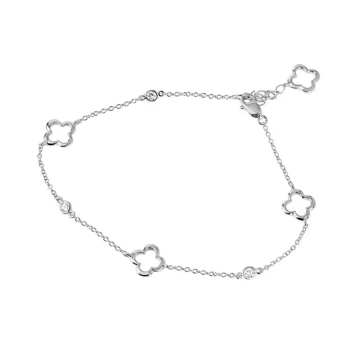 Silver 925 Rhodium Plated Open Flower Anklet – BGF00008