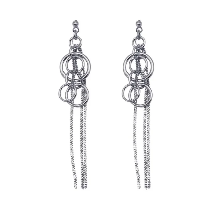 Silver 925 Rhodium Plated Open Graduated Circle Multiple Strand Dangling Chandelier Stud Earrings – DSE00068