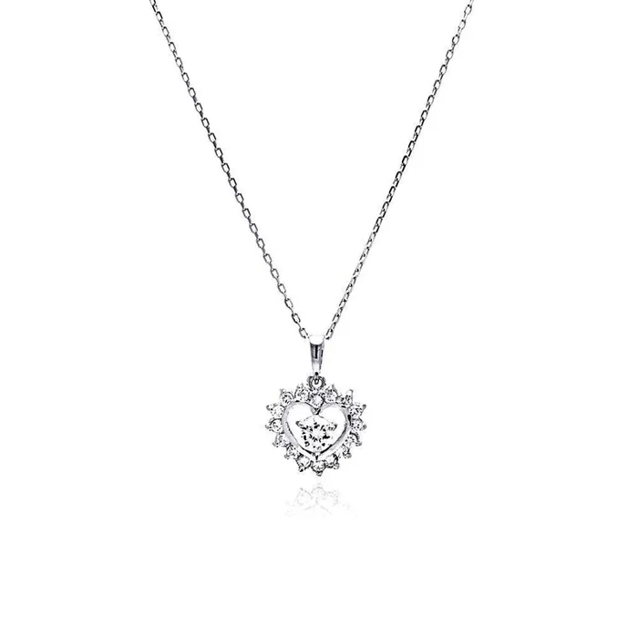 Silver 925 Rhodium Plated Open Heart CZ Necklace – BGP00465