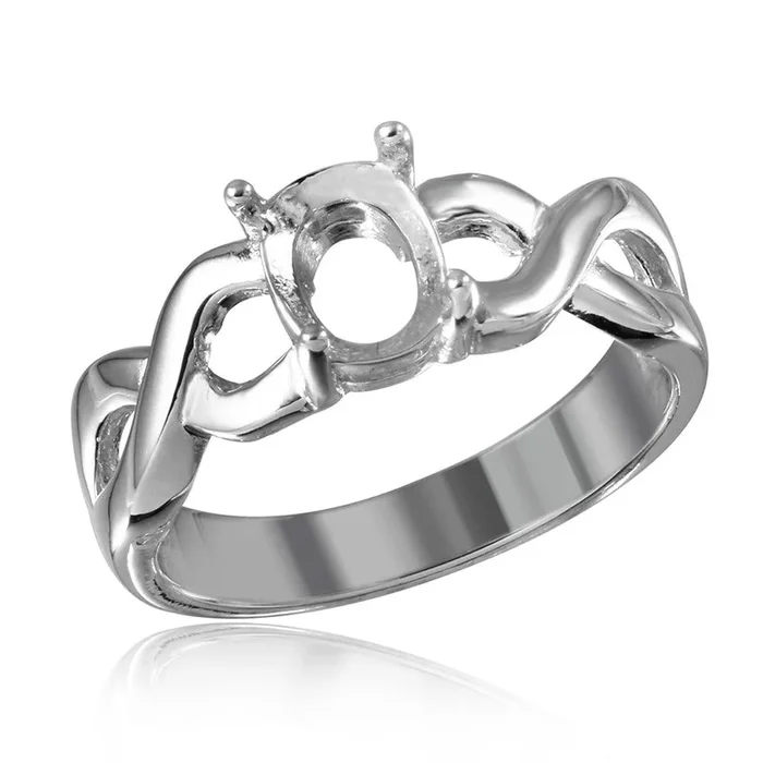 Silver 925 Rhodium Plated Open Overlap Shank Oval Stone Mounting Ring – BGR01195