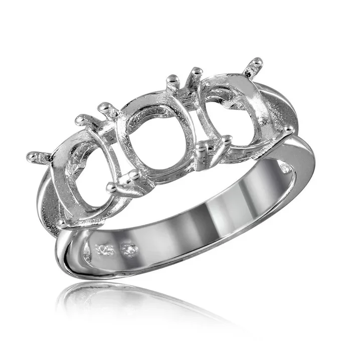 Silver 925 Rhodium Plated Open Shank 3 Stones Mounting Ring – BGR01197