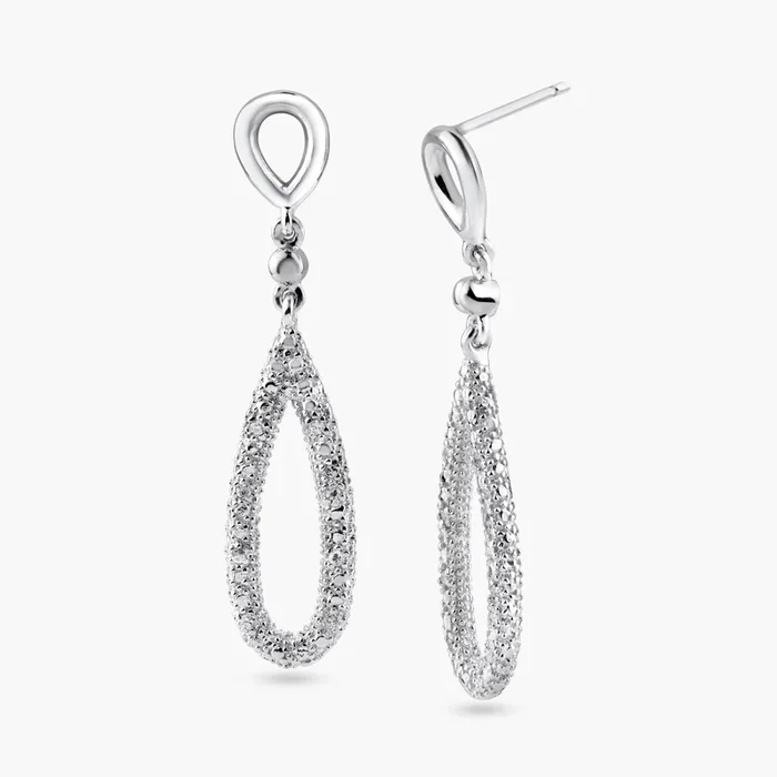 Silver 925 Rhodium Plated Open Teardrop Clear CZ Dangling Stud Earrings – STE00869