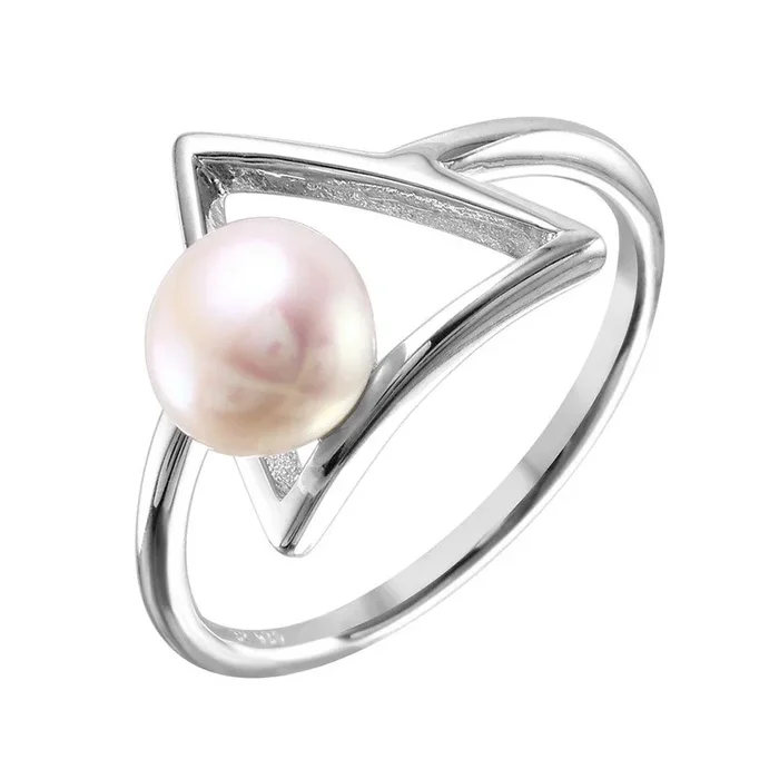 Silver 925 Rhodium Plated Open Triangle Fresh Water Pearl Ring – STR01039