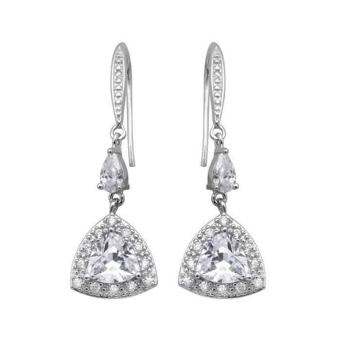 Silver 925 Rhodium Plated Oval Teardrop CZ Dangling Oval Hook Earrings – STE00449