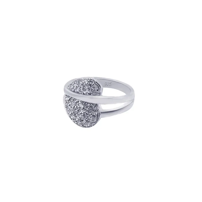 Silver 925 Rhodium Plated Pave Set CZ Sideways Heart Ring – BGR00026