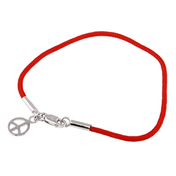 Silver 925 Rhodium Plated Peace Sign Red Cord Bracelet – STB00337