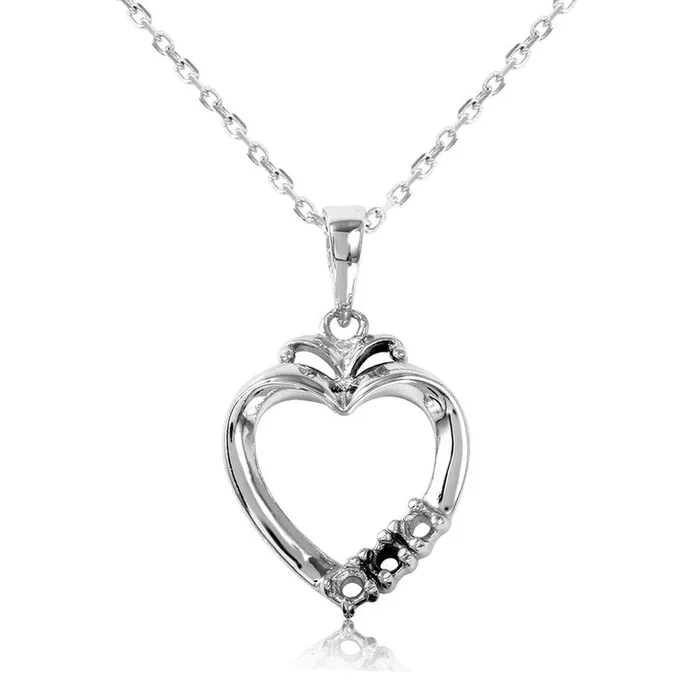 Silver 925 Rhodium Plated Personalized 3 Mounting Open Heart Necklace – BGP00544