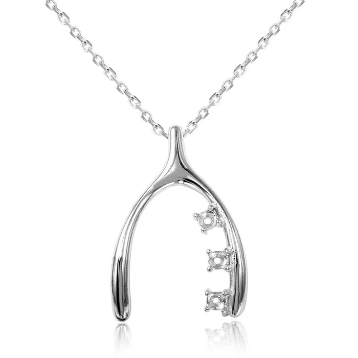 Silver 925 Rhodium Plated Personalized 3 Mounting Wish Bone Necklace – BGP00543
