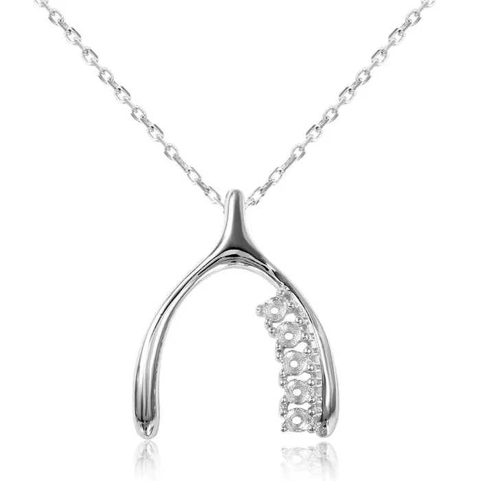 Silver 925 Rhodium Plated Personalized 5 Mounting Wish Bone Necklace – BGP00542