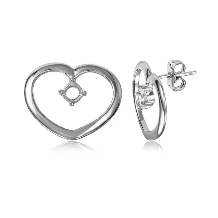 Silver 925 Rhodium Plated Personalized Open Heart Mounting Earrings – BGE00857