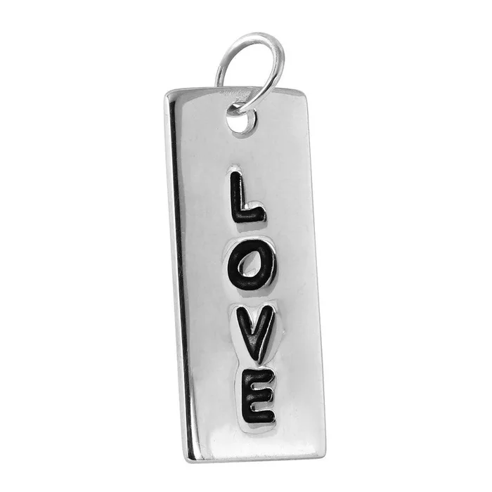 Silver 925 Rhodium Plated Rectangular ‘LOVE’ Tag Pendant – STP01104