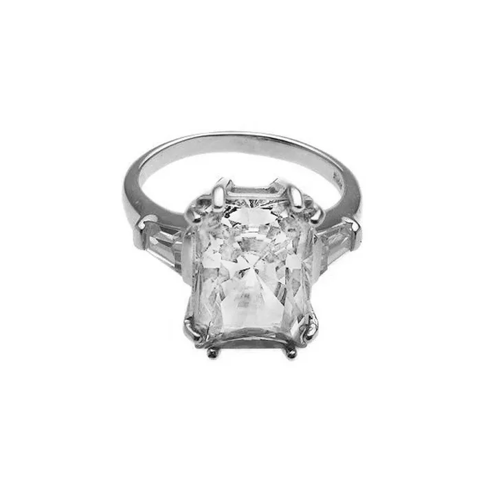 Silver 925 Rhodium Plated Rectangular Clear CZ Ring – STR00453CLR