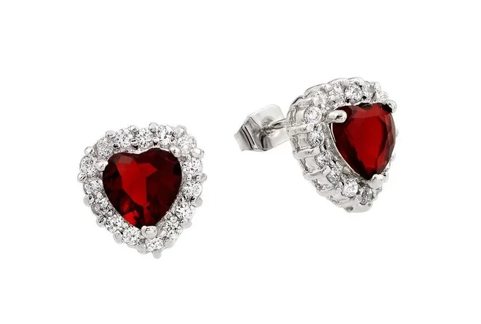 Silver 925 Rhodium Plated Red Heard CZ Stud Earrings – BGE00367R