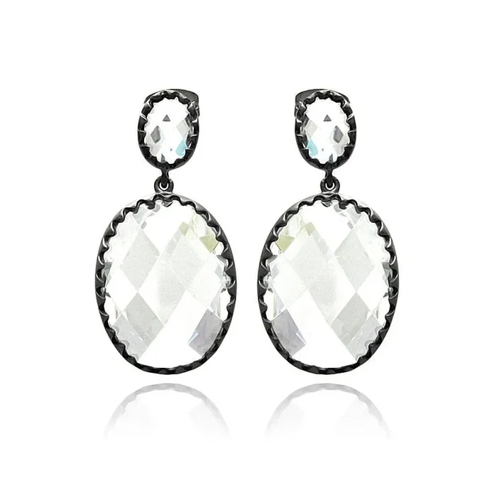 Silver 925 Rhodium Plated Round Black Matte CZ Dangling Earrings – BGE00272