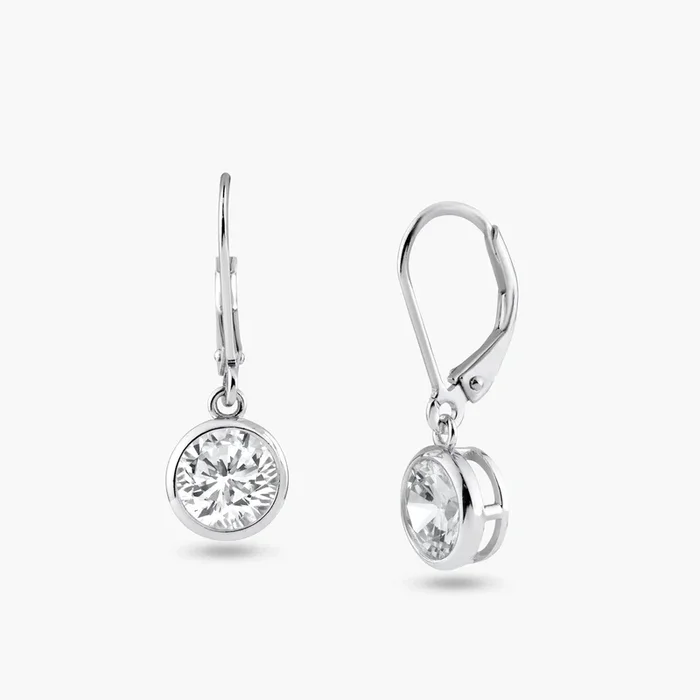 Silver 925 Rhodium Plated Round Clear CZ Dangling Hook Earrings – STE00877