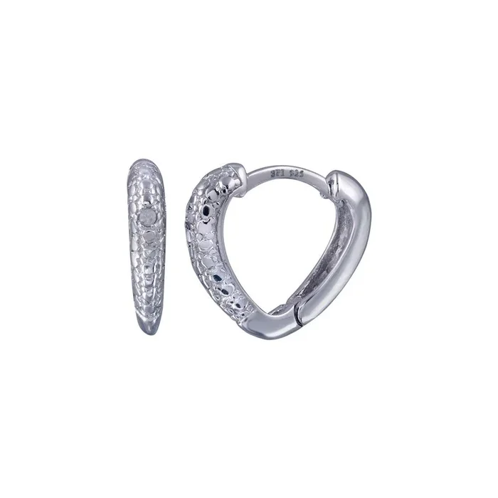 Silver 925 Rhodium Plated Round Clear CZ Heart huggie hoop Earrings – STE00693