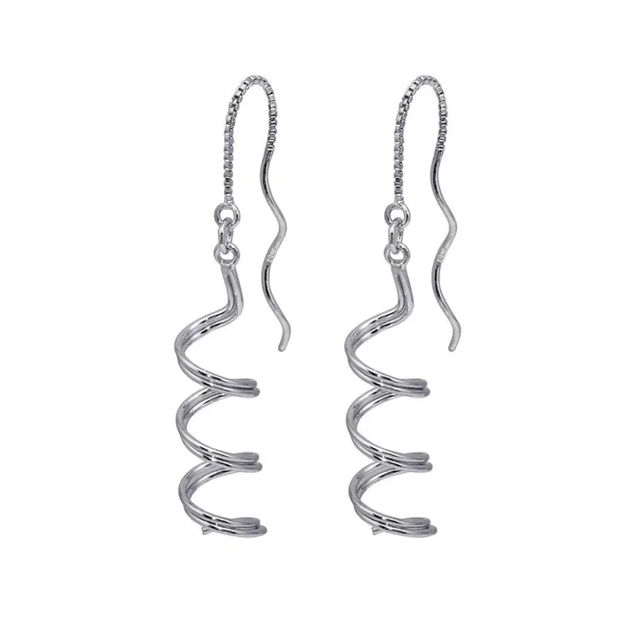 Silver 925 Rhodium Plated Spiral Dangling Hook Earrings – DSE00035