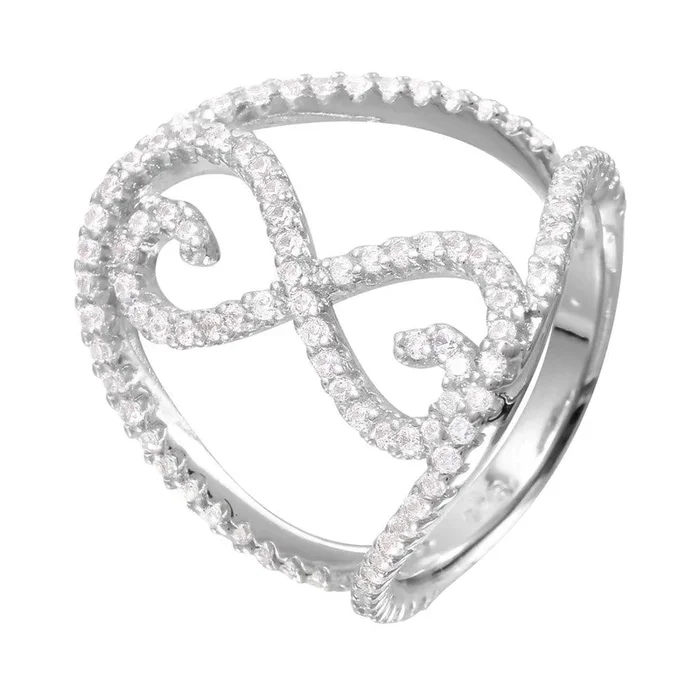 Silver 925 Rhodium Plated Split Shank CZ Accented Infinity Symbol Ring – BGR00997