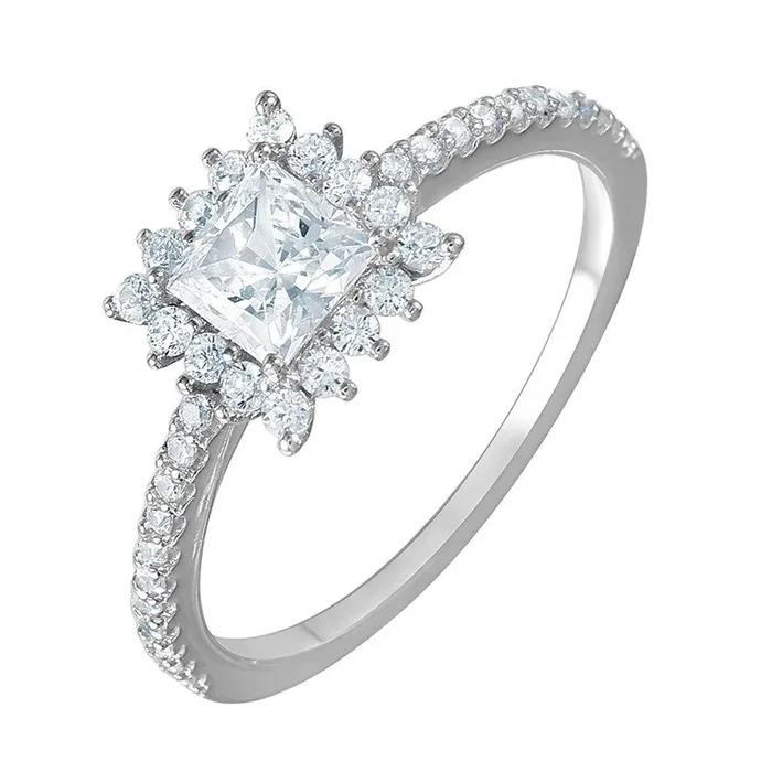 Silver 925 Rhodium Plated Square CZ Cluster Ring – GMR00054