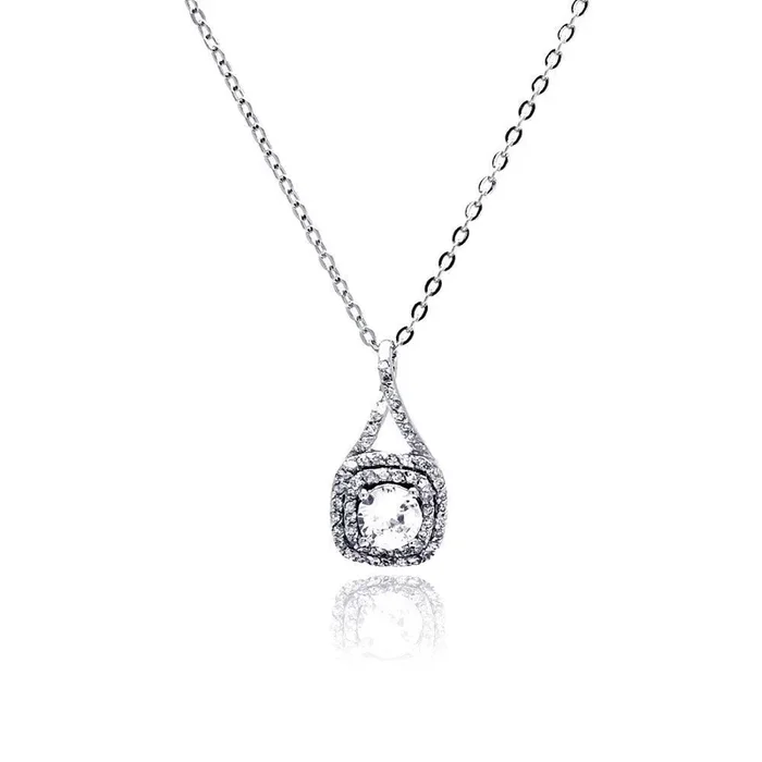 Silver 925 Rhodium Plated Square CZ Necklace – BGP00470
