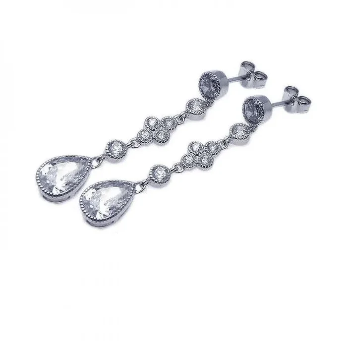 Silver 925 Rhodium Plated Teardrop CZ Wire Dangling Stud Earrings – STE00582