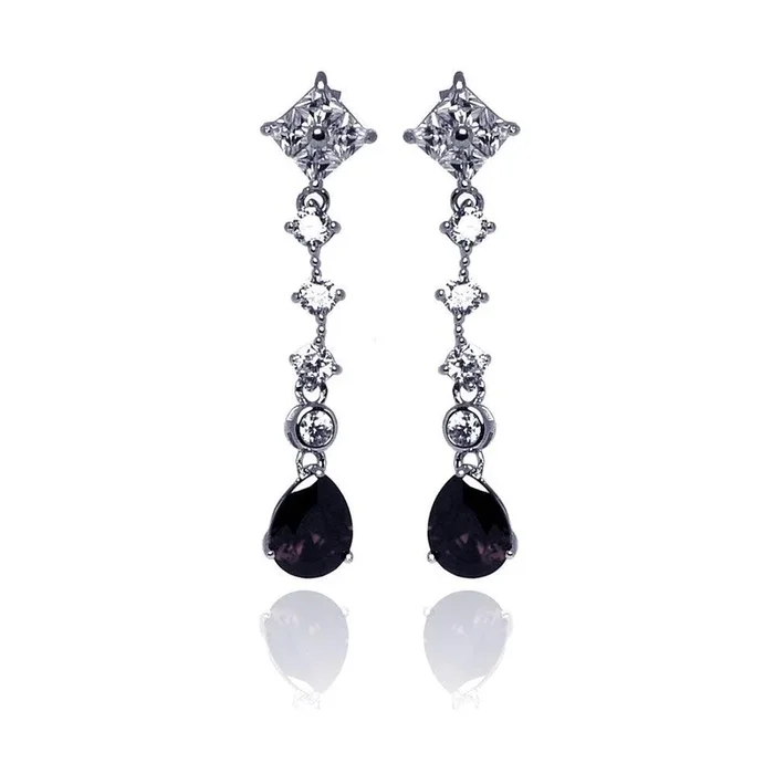 Silver 925 Rhodium Plated Teardrop Dangling Stud Earrings – STE00649