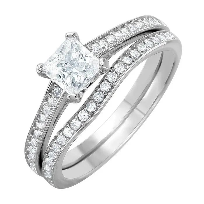 Silver 925 Rhodium Plated Thin CZ Bridal Ring – GMR00078