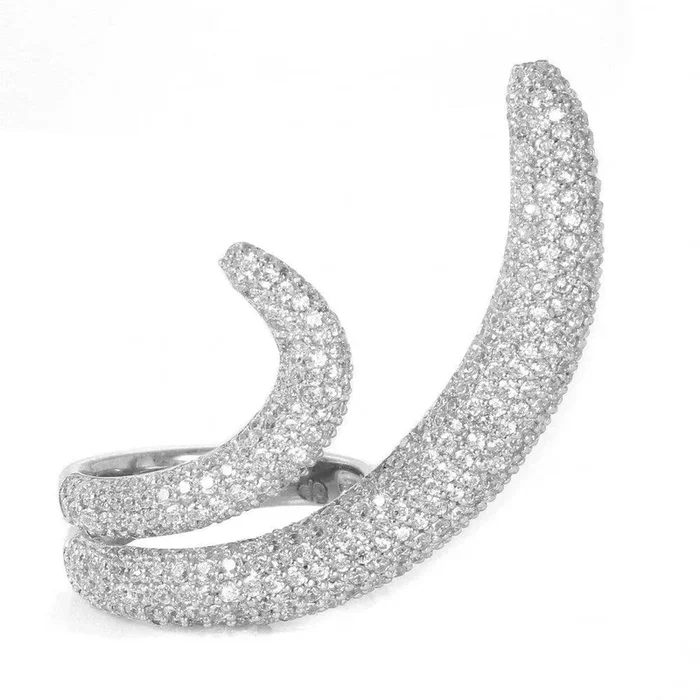 Silver 925 Rhodium Plated Two Tails CZ Ring – GMR00036