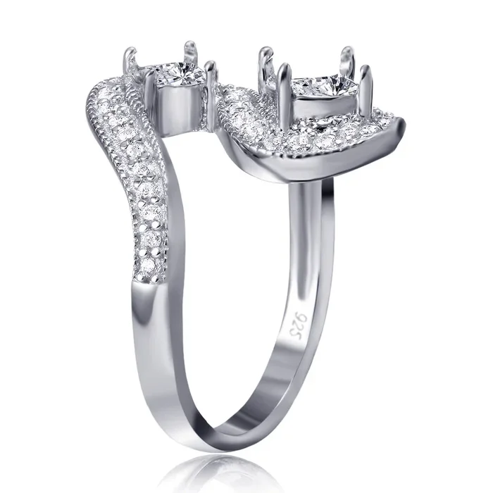 Silver 925 Rhodium Plated Wave CZ Mounting Ring – BGR00812