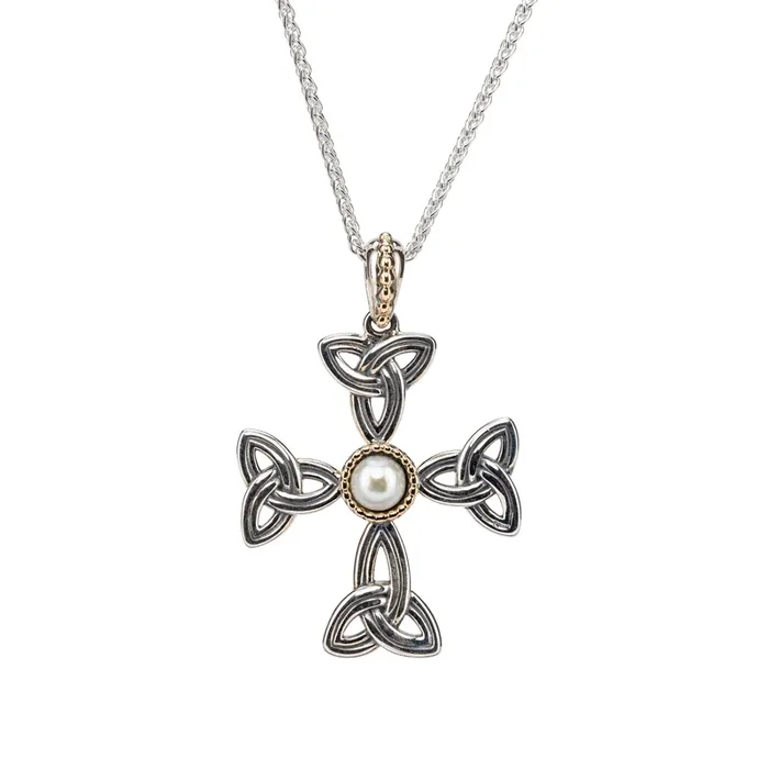 Silver and 10k Gold Aphrodite Cross Pendant – White Fresh Water Pearl