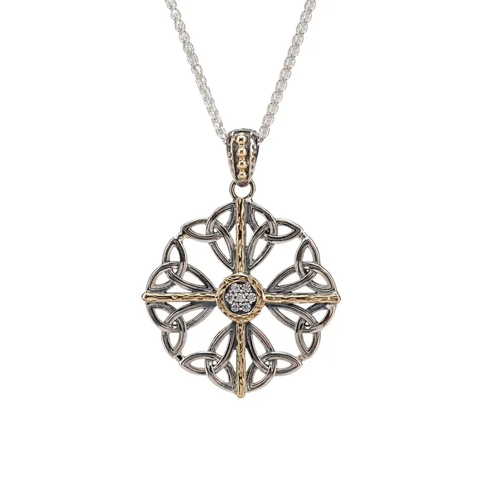 Silver and 10k Gold Celestial Celtic Circle Pendant – Cubic Zirconia