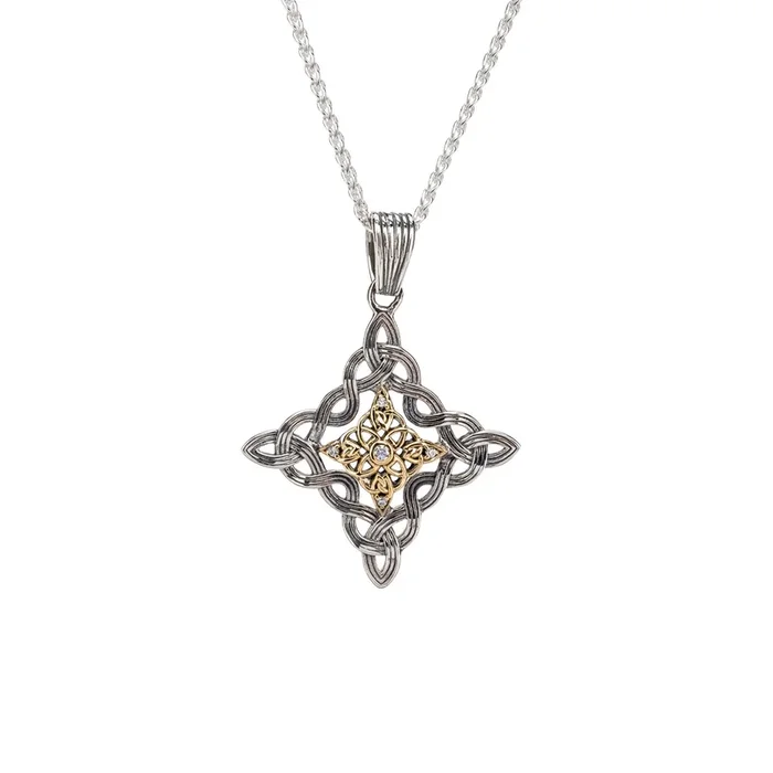 Silver and 10k Gold Celestial Pendant – Cubic Zirconia