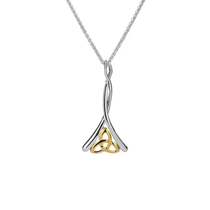 Silver and 10k Gold Celtic Trinity Long Twisted Pendant