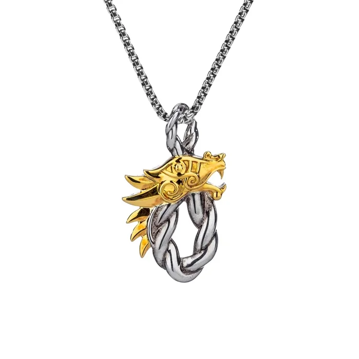 Silver and 10k Gold Dragon Head Oval Pendant
