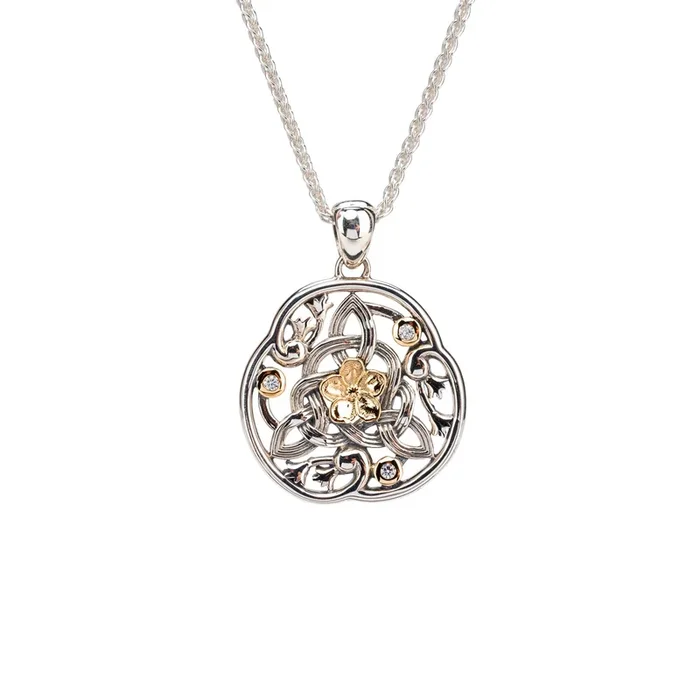 Silver And 10k Gold Forget-Me-Not Pendant – Cubic Zirconia