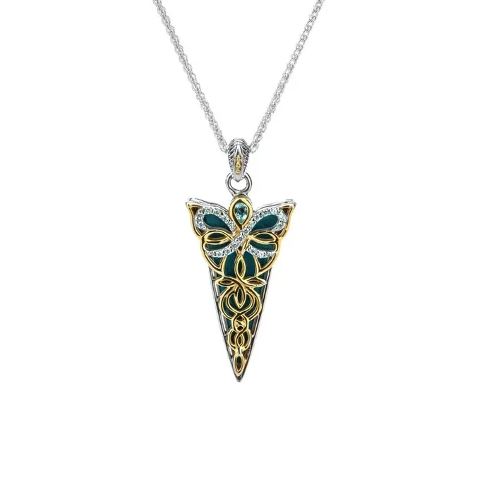 Silver and 10k Gold Reversible Butterfly Enamel Pendant – Topaz and Cubic Zirconia