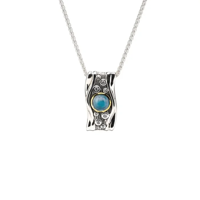 Silver And 10k Gold Rocks ‘n Rivers Pendant – Round London Blue Topaz