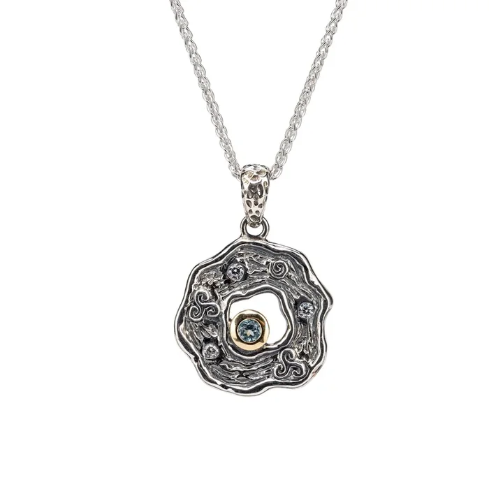 Silver and 10k Gold Rocks ‘n Rivers Pendant – Sky Blue Topaz