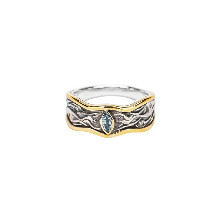 Silver And 10k Gold Rocks ‘n Rivers Ring – Marquise Swiss Blue Topaz