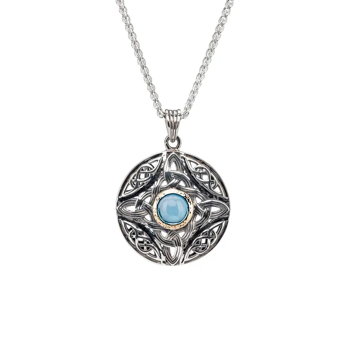 Silver and 10k Gold Round Aphrodite Pendant – Swiss Blue Topaz