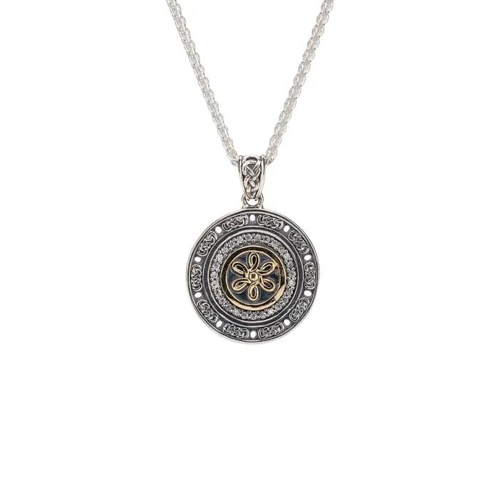 Silver And 10k Gold Small Eclipse Flower Reversible Pendant – Cubic Zirconia