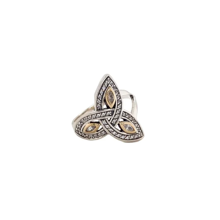 Silver and 10k Gold Trinity Ring – Cubic Zirconia