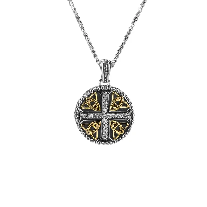 Silver and 10k Gold White Sapphire Cross Pendant