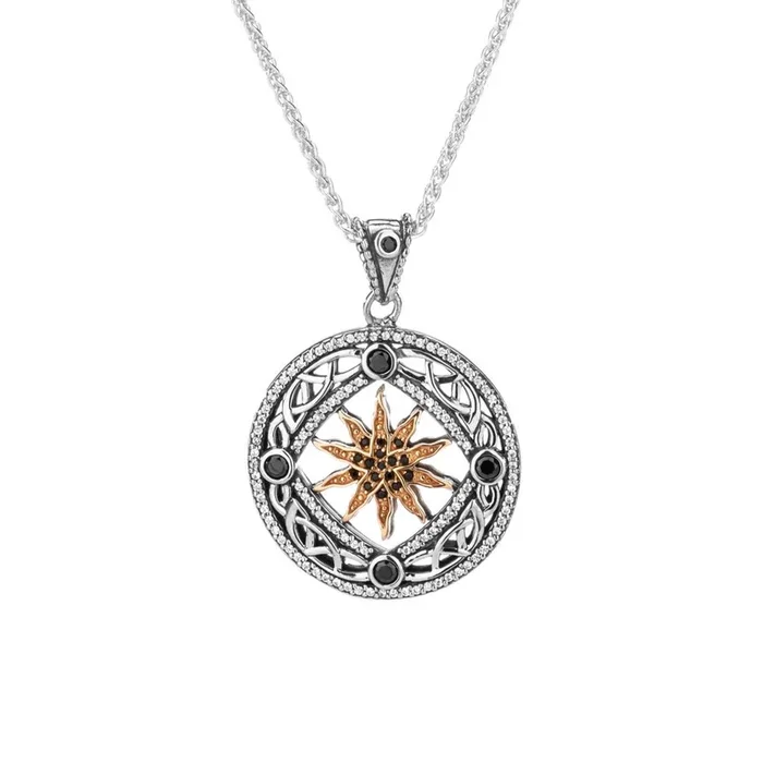 Silver and 10k Rose Gold Freyr Pendant – Black and White Cubic Zirconia