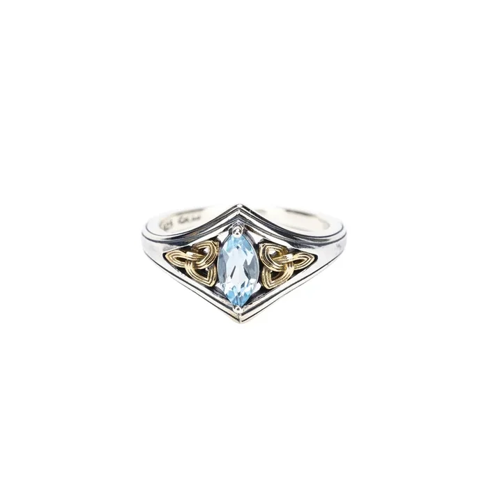 Silver and 10k Yellow Gold Trinity Ring – Sky Blue Topaz