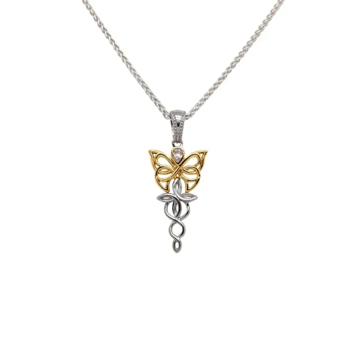 Silver and 10k Yellow or Rose Gold Butterfly Petite Pendant -Cubic Zirconia
