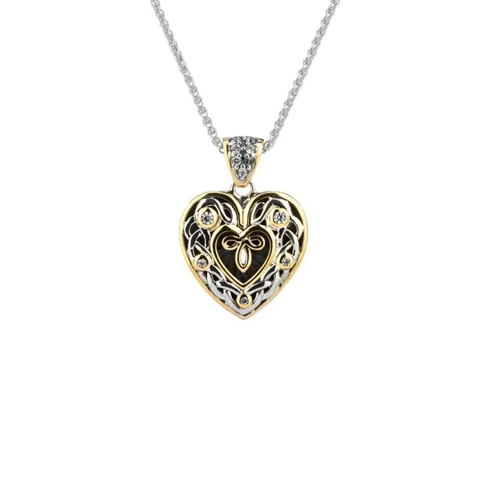 Silver and 10k Yellow or Rose Gold Celtic Heart Pendant – Small