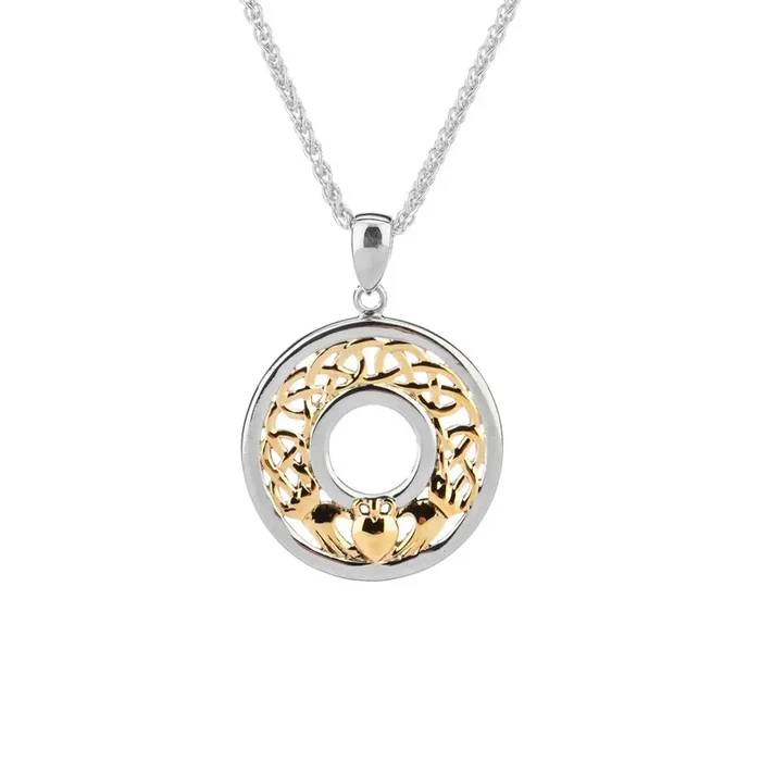 Silver and 10k Yellow or Rose Gold Claddagh Reversible Pendant